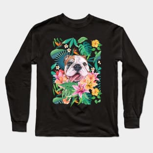 Tropical Red White English British Bulldog 2 Long Sleeve T-Shirt